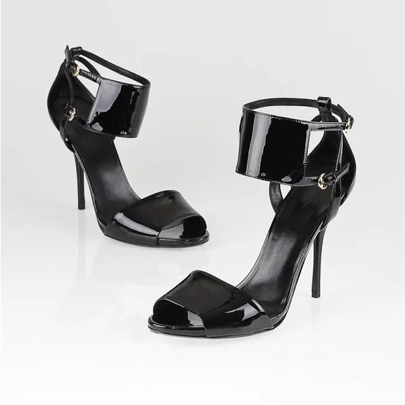 Gucci Ankle Cuff Pumps Velvet Black Size US 7.5 Peep Toe Leather and Suede Heels - Picture 9 of 9